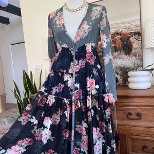 Free People Rare Floral Tiered Mixed Print Maxi Dress XS